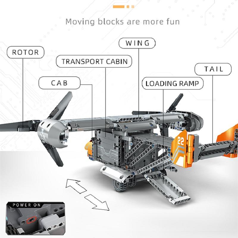 MOULD KING 15043 Technical Building Blocks For Boys RC Car Motorized Boeing Bell V22 Osprey Plane Model MOC-10855 Bricks Kid Toy