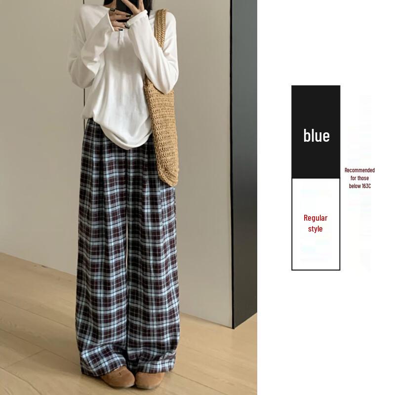 La Chapelle Women's High-Waisted Plaid Wide-Leg Pants