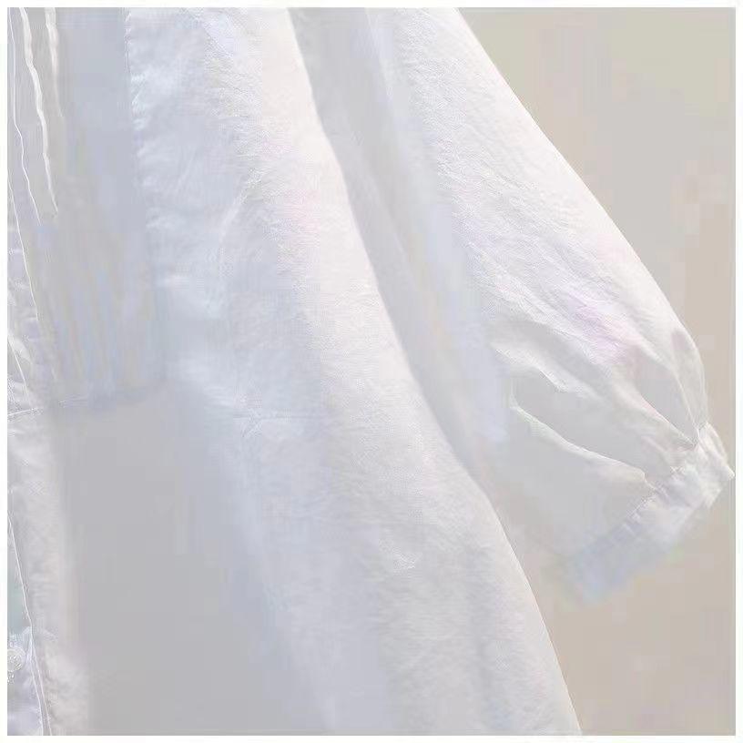 Белая хлопковая рубашка в корейском стиле женская летняя с круглым вырезом повседневная свободного кроя с коротким рукавом