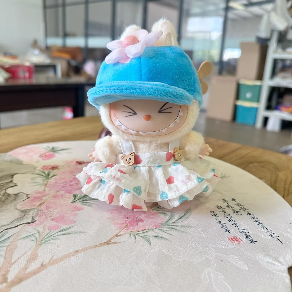 Наряд для куклы Лабубу 17 см с плиссированной юбкой, заколкой для волос в виде цветка и набором шляп-бейсболок, Аксессуары для одежды Лабубу