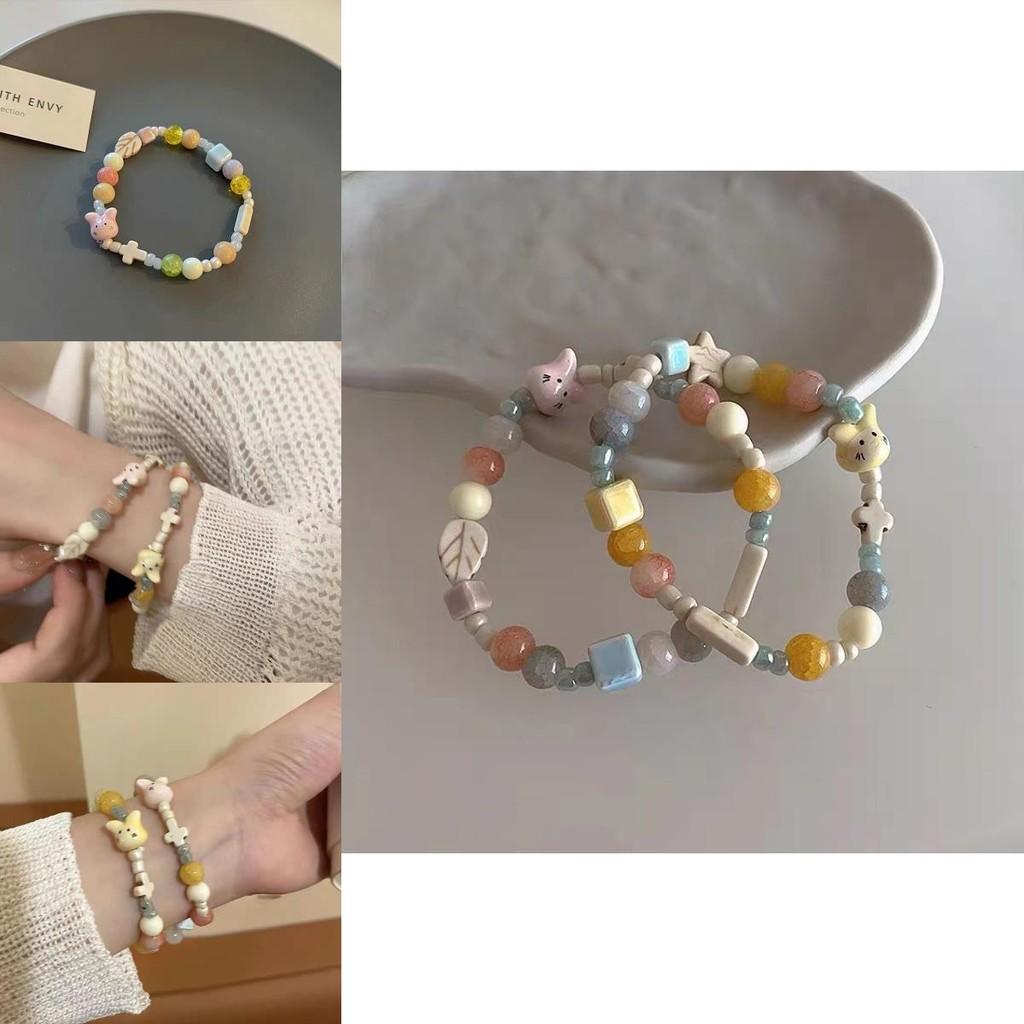 Sweet Pink Ceramic Rabbit Bead Bracelet Adorable Handcrafted Charm For Women And Men