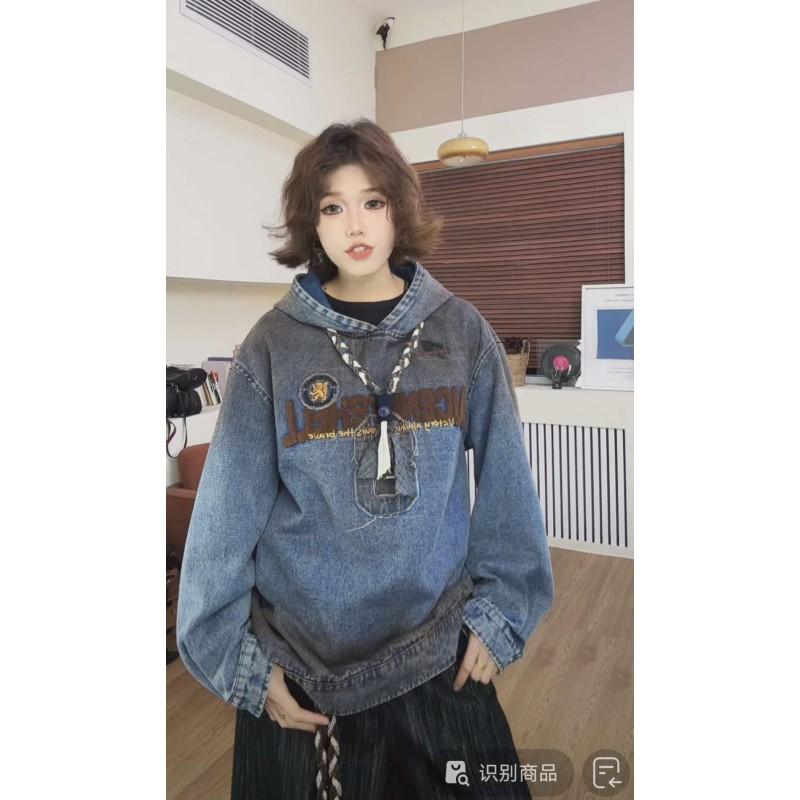 Early Vintage Embroidered Hooded Sweatshirt Loose Fit Men Women Casual Top