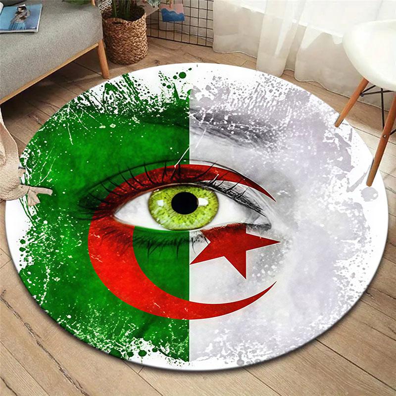 Algeria National Football Team Round Area Rug,Carpet Rug for Living Room Bedroom Sofa Playroom Decor,Non-slip Floor Mat