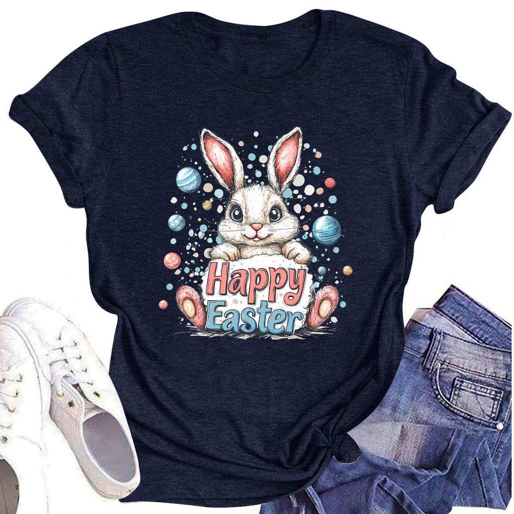 Women's Top Round Neck Casual Printed Short-sleeved T-shirt Top