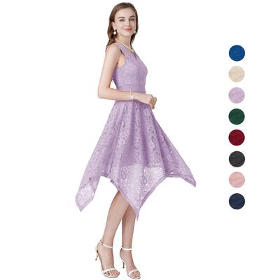 Платье для женщин, кружевное миди с v-образным вырезом, асимметричная юбка без рукавов, летние платья, женская вечерняя вечеринка, коктейльная одежда, одежда для ночного выхода в свет