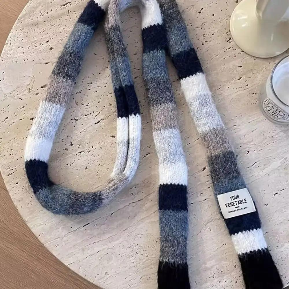 Knitted Wool Sausage Thin Scarf With Warm Color Splicing Contrast Rainbow Color Scarf Winter