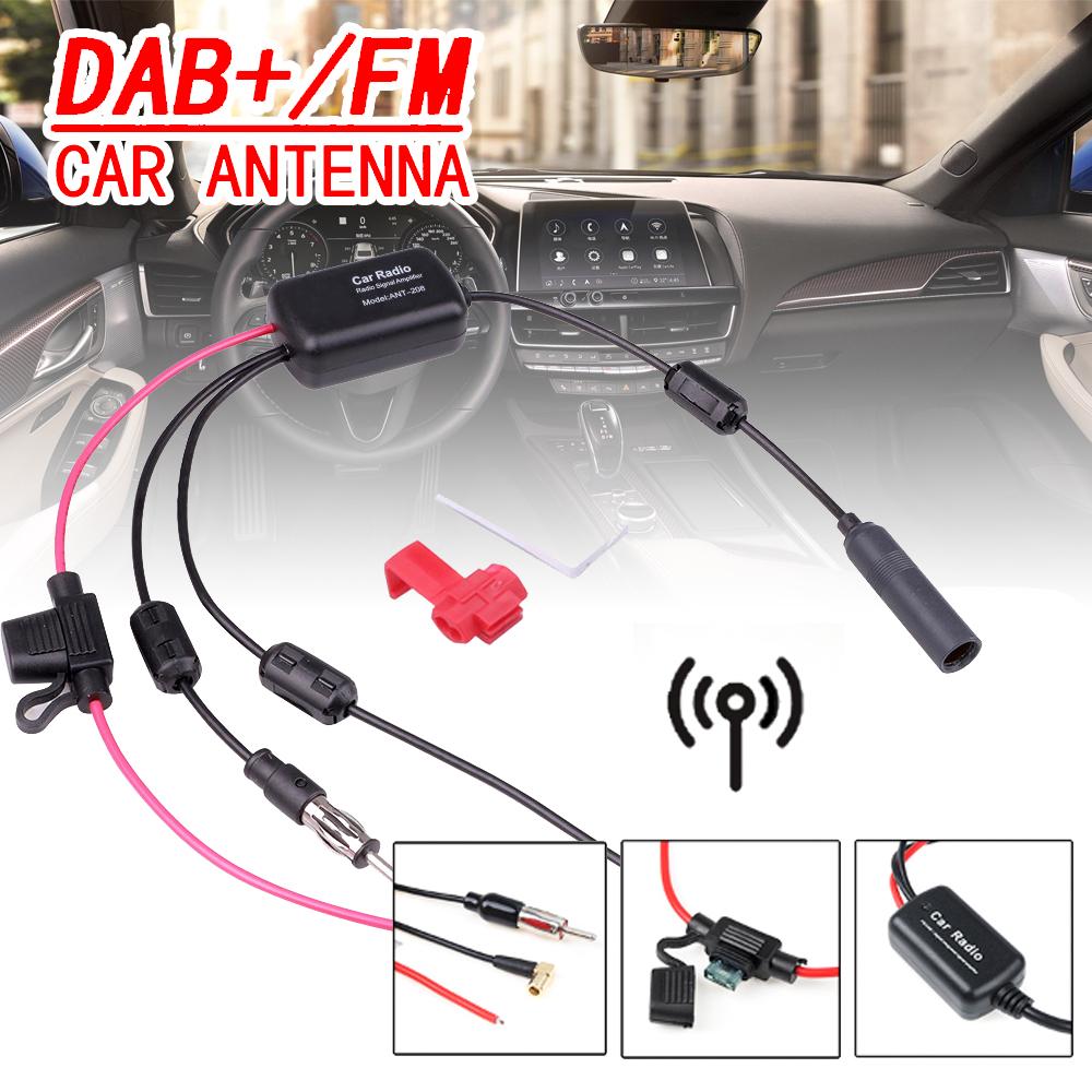 KEBIDUMEI Universal DAB+Car Stereo Antenna Aerial Splitter Cable Adapter Radio Signal Amplifier Antenna Signal Booster FM/AM Kit