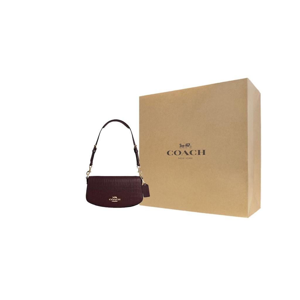 Coach 24 Gold Metal Logo Leather Shoulder Bag Medium Women shoulder bag Merlot CT770-IMMER