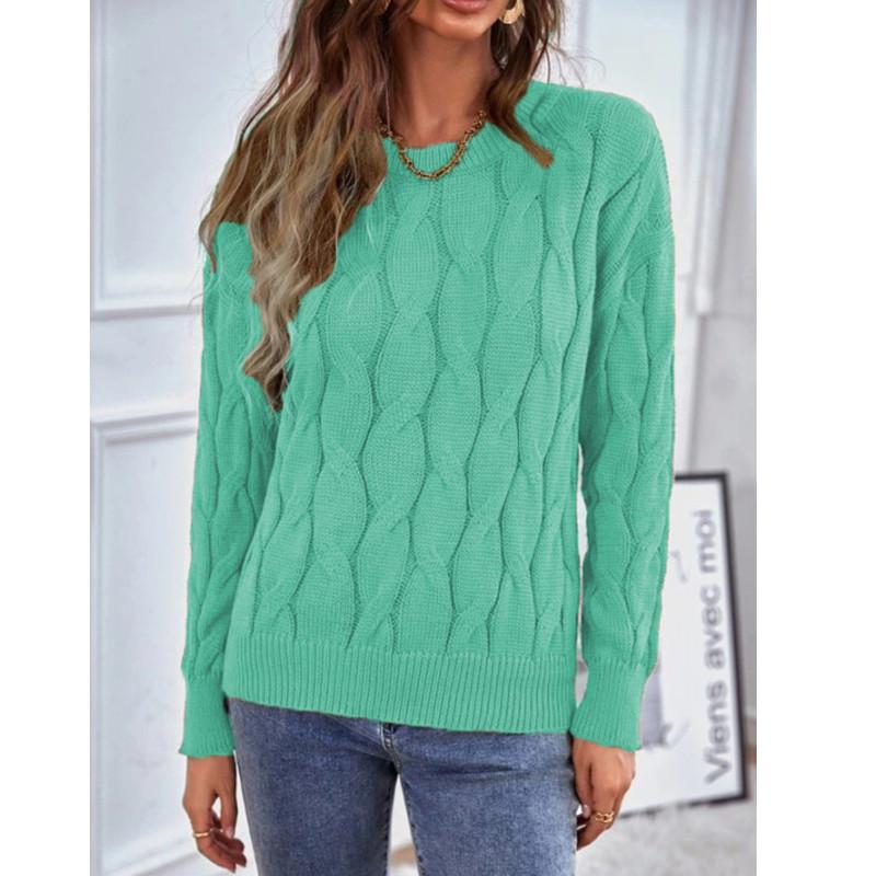Womens Knitwear Cable Knit Sweater Autumn Round Neck Long Sleeve Pullover Tops Ladies Winter Casual Loose Jumper