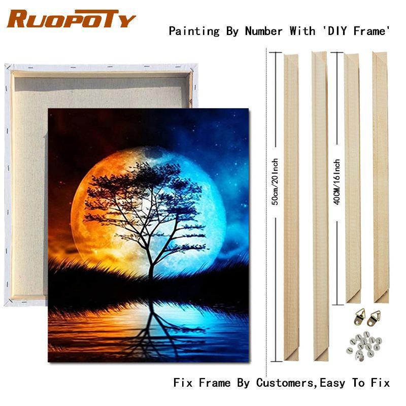 RUOPOTY Paint By Numbers Moon Wall Art Unique Gift DIY Frame Hand Painted Picture By Numbers Landscape For Living Room