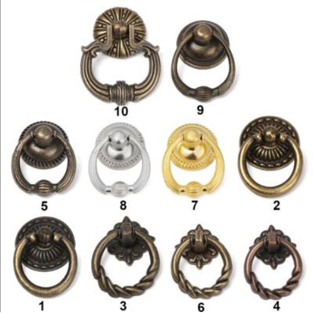 Ring Pattern European Style Retro Furniture Knobs Single Hole Bronze Handles Wardrobe Pulls