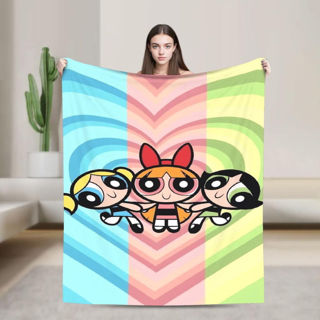 P-Power-puffs Comedy Cartoon Girl Knitted blankets Flannel Super Warm Throw blanket for Bedroom Sofa Bedroom Quilt
