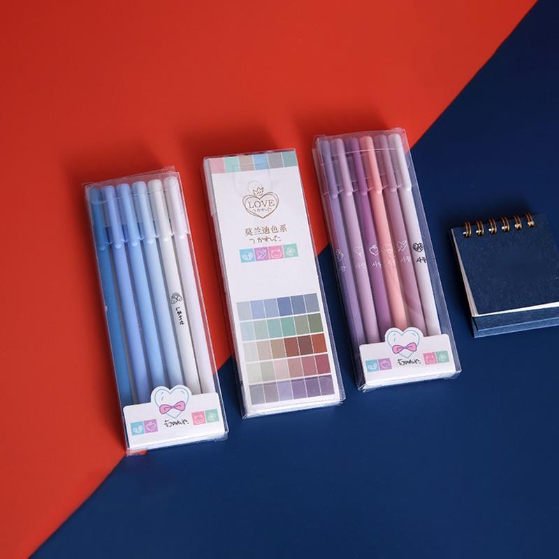 6 Pcs/Set Morandi Color Ink Black Gel Pens Student Diary Pen Handbook Pen Office And Study Stationery School Supplies