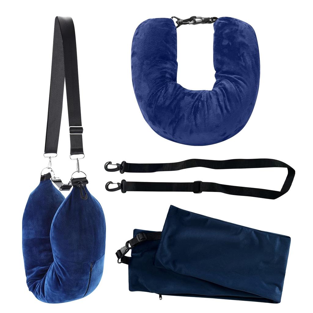 Набивная дорожная подушка для дополнительного багажа. Бархатная дорожная подушка для шеи. Сумка для хранения с регулируемой посадкой. Подушка U-образной формы для путешествий на срок до 3 дней.