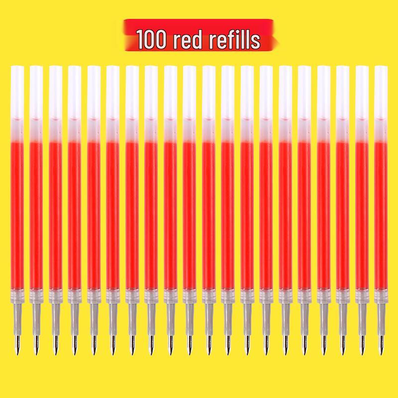 Набор из 100 стержней для черной гелевой ручки 0,5 мм - На водной основе, Шариковый наконечник, Нажимной механизм, Совместимы с красной ручкой