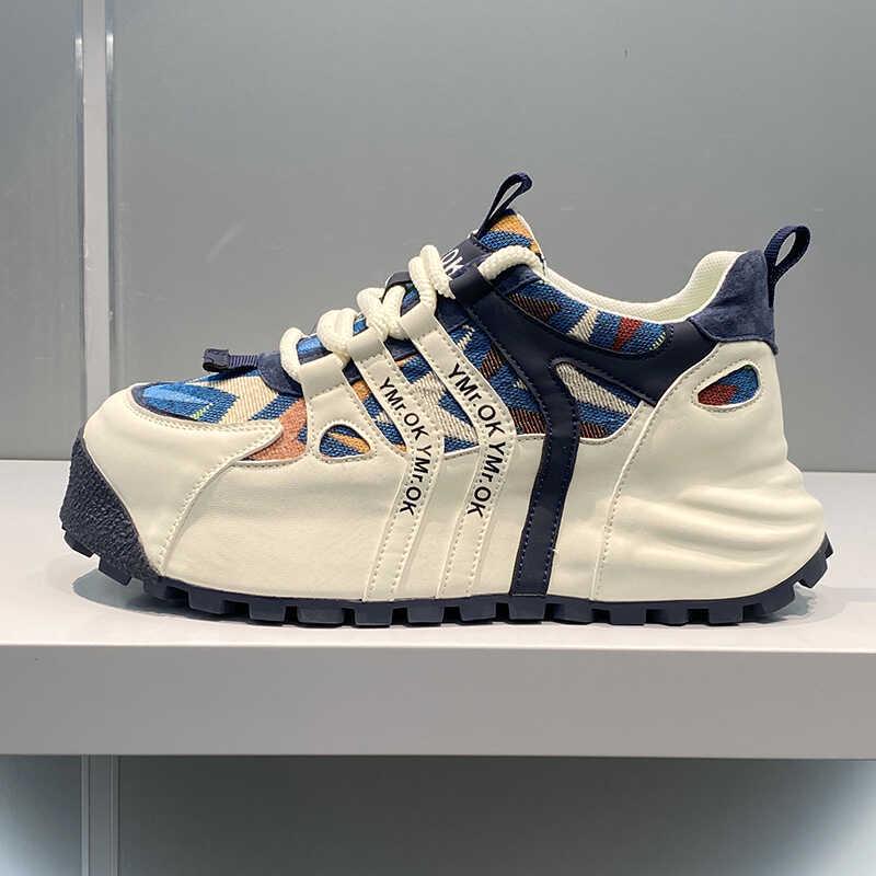 Мужские модные повседневные кроссовки из кожи и ткани в американском уличном стиле: Красивые, сдержанные, эластичные папины туфли