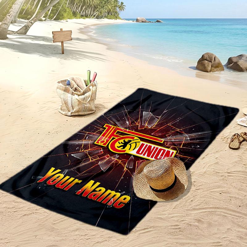 Union Berlin FC Personalized Printed Beach Towel Soccer Logo Support Custom Name Text Absorbent Towel For Sport Travel Special Gift