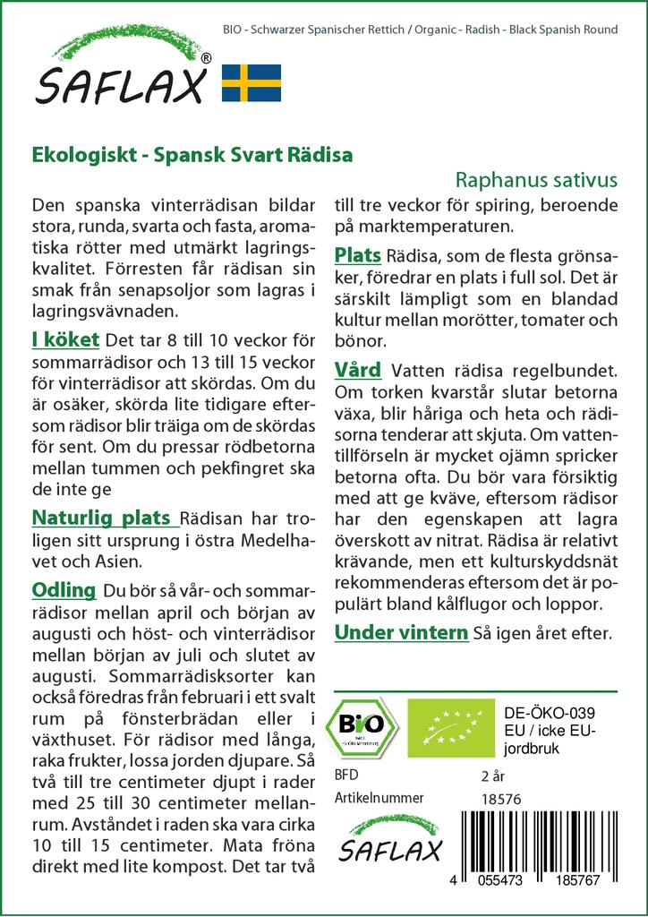 SAFLAX Сад в сумке - Органический - Редис - Черный испанский круглый - 100 семян - С субстратом в подходящем стоячем мешке - Raphanus sativus