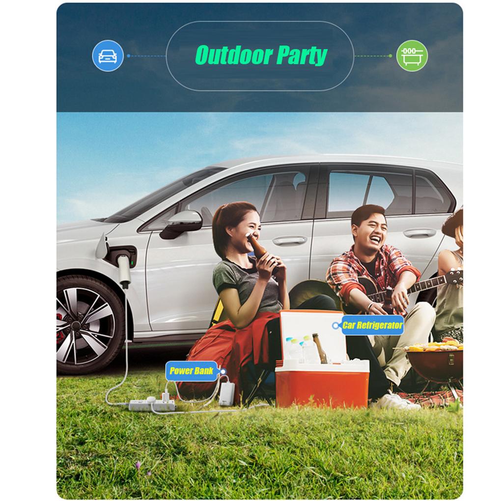 V2L Разрядник для кабельной дороги 5M 16A 3.5kW Разрядка транспортного средства с 3-портовой вилкой Тип 2 Разрядник EU розетка