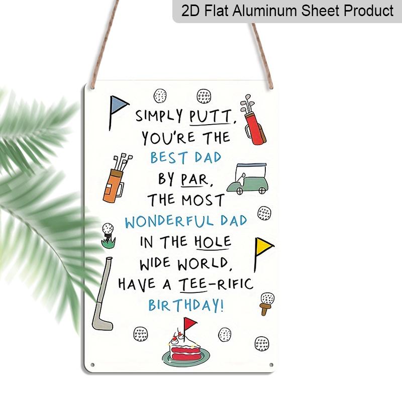 2D Flat Golf Pun Best Dad By Par Birthday Metal Sign - 8.0x12.0inch Aluminum Wall Art, Cute Golf Club Cart Cartoon Decor, Pre-Drilled Holes, Funny
