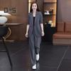 2 Pcs/Set Lady Formal Coat Pants Set Long Sleeves Double Buttons Cardigan Mid Length Jacket Loose Straight Wide Leg High Waist Trousers Formal