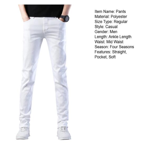 Мужские брюки Slim Fit сплошной цвет эластичные карманы мягкие дышащие молнии с застежкой-молнией средней талии прямой деловой стиль повседневные мужские длинные брюки