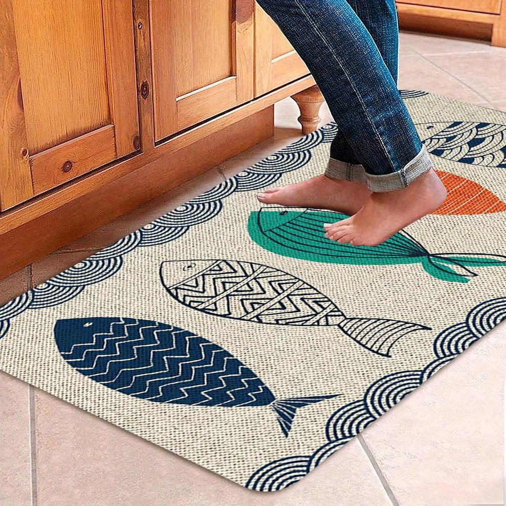 Vintage Salted Fish Pattern Doormat Stain-Resistant & Washable Entrance Hallway Mat Bathroom Rug Home Decor