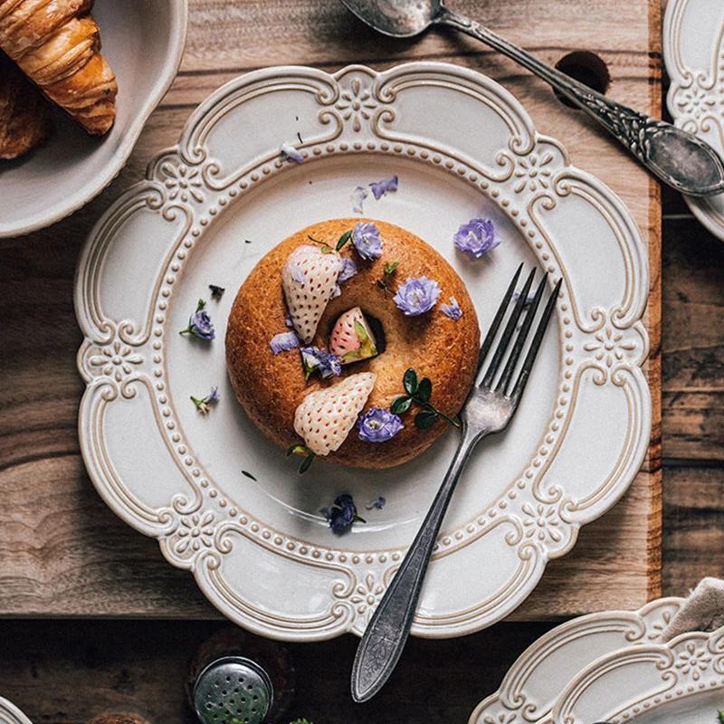 Креативные рельефные керамические тарелки Винтажные рестораны Десерты Салатница Вкусные блюда Супница Изысканная бытовая посуда