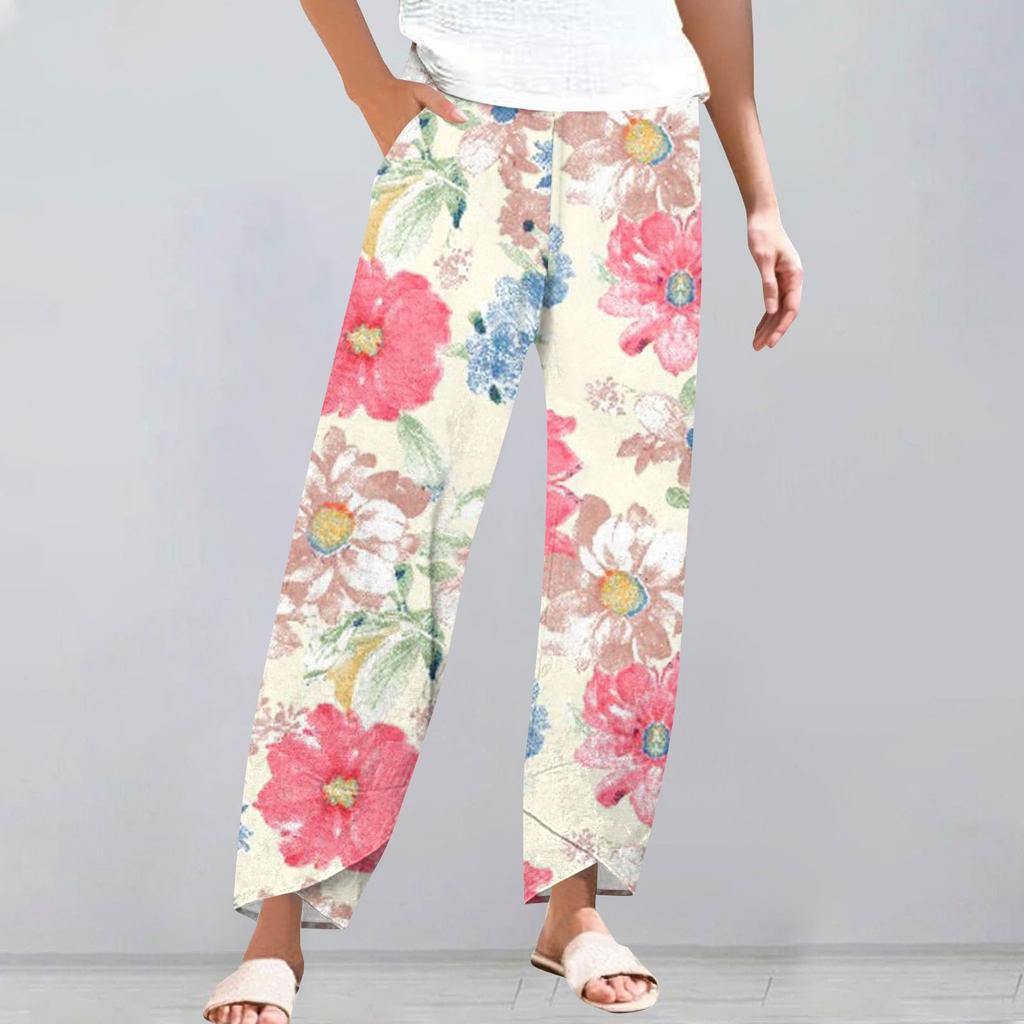 Pants For Women Summer Casual Wide Leg Elastic Waist Pants With Pockets