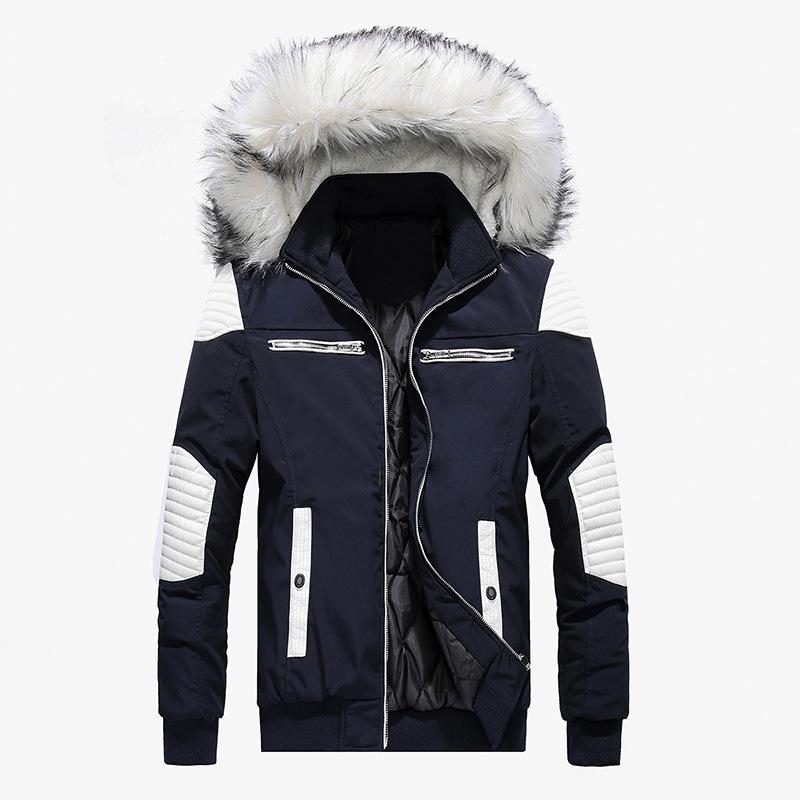 Men's Long Padded Coat with Large Fur Collar and Thick Men's Coat
