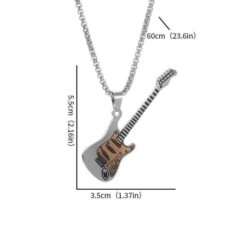 Fashion Two‑Tone Guitar Pendant Necklace for Men and Women, Trendy Stainless‑Steel Musical‑Instrument‑Shaped Jewelry Accessory
