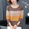 Striped Sweater Knitted Pullover Thin Round Neck Long Sleeves Women's Top Casual Undershirt Commute Spring Autumn