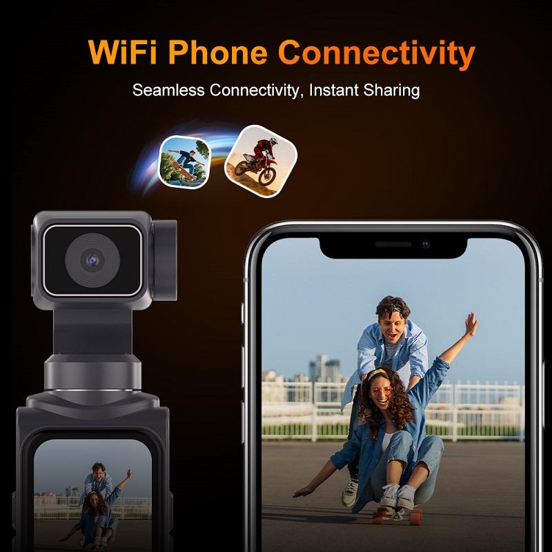4K Ручная камера для влогинга с WiFi — Карманная камера-стабилизатор для улицы, Ручная видеокамера с записью аудио и видео