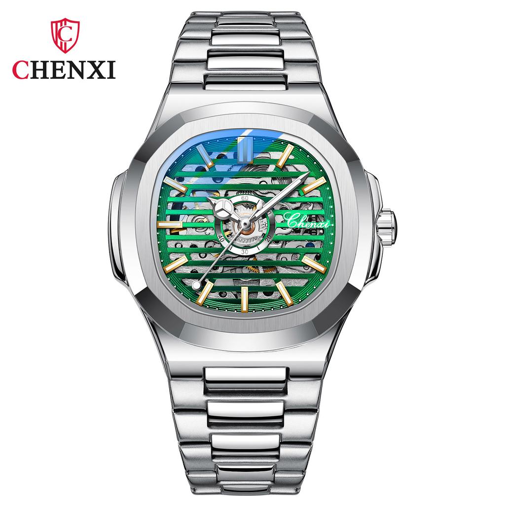 Blue Color Square Automatic Mechanical Watch Men Stainless Steel Classic Casual Luminous Pointer Selfwind CHENXI Brand Watches