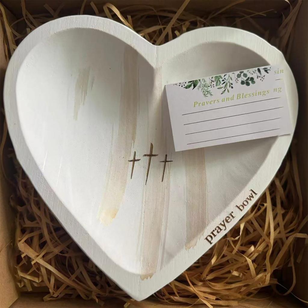 Деревянная чаша для благословения в форме сердца, чаша для благословения ручной работы с карточками, миска для теста с карточками для благословения, религиозные подарки, чаша для благословения в форме сердца, рождественские подарки