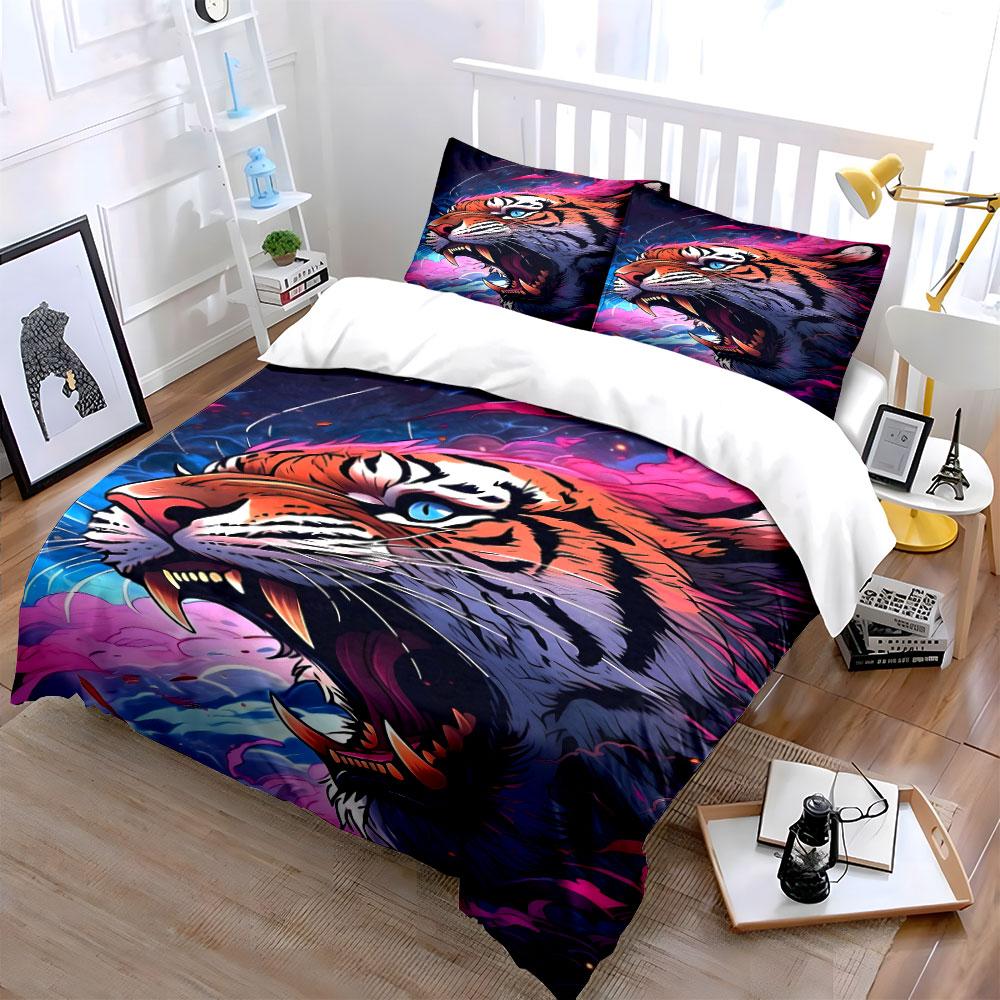 Roaring tiger with colors. Bedding sets Duvet cover sets Duvet covers Pillowcases(1*Duvet Cover 2*Pillowcases without duvet insert)