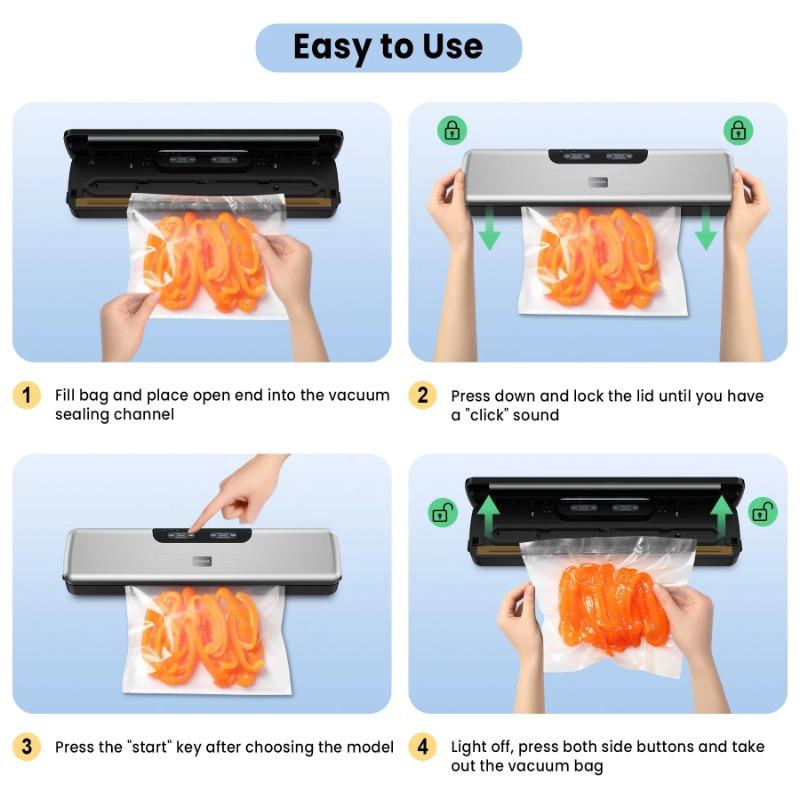 Вакуумный упаковщик 70 кПа Машины для запечатывания пищевых продуктов Автоматическая система запечатывания воздуха с 5 пакетами для хранения сухих и влажных продуктов Sous