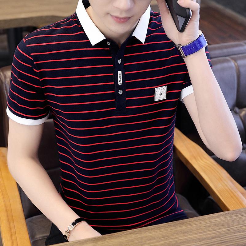 Полосатая рубашка поло повседневная с коротким рукавом мужская рубашка поло большого размера M-4xl