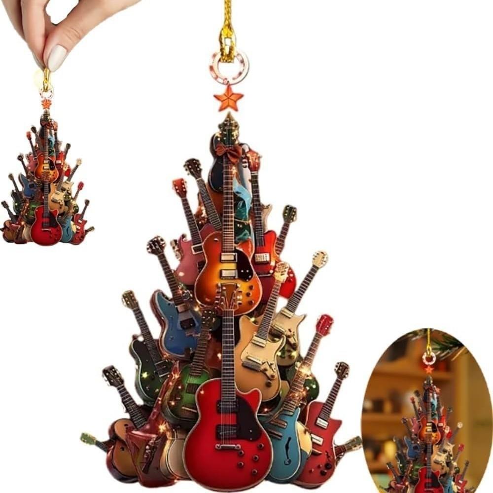 Acrylic Christmas Decorations Music Theme Party Xmas Tree Ornament New Guitar Ornaments  Gifts