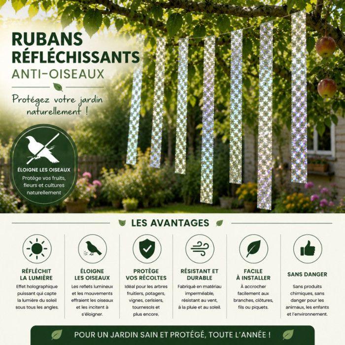 Ruban Holographique Anti Oiseaux 2,4 cm x 50 m Double Face Réfléchissant – Ruban Effet Flash pour Jardin, Balcon