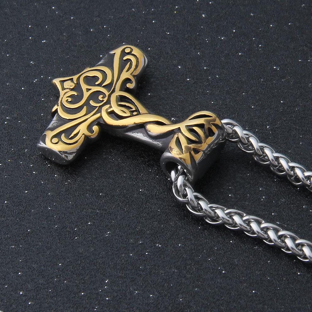 Ожерелье Молот Тора из нержавеющей стали - Подвеска с руной викингов с золотыми акцентами для мужчин и подростков, скандинавская панк-бижутерия, амулет