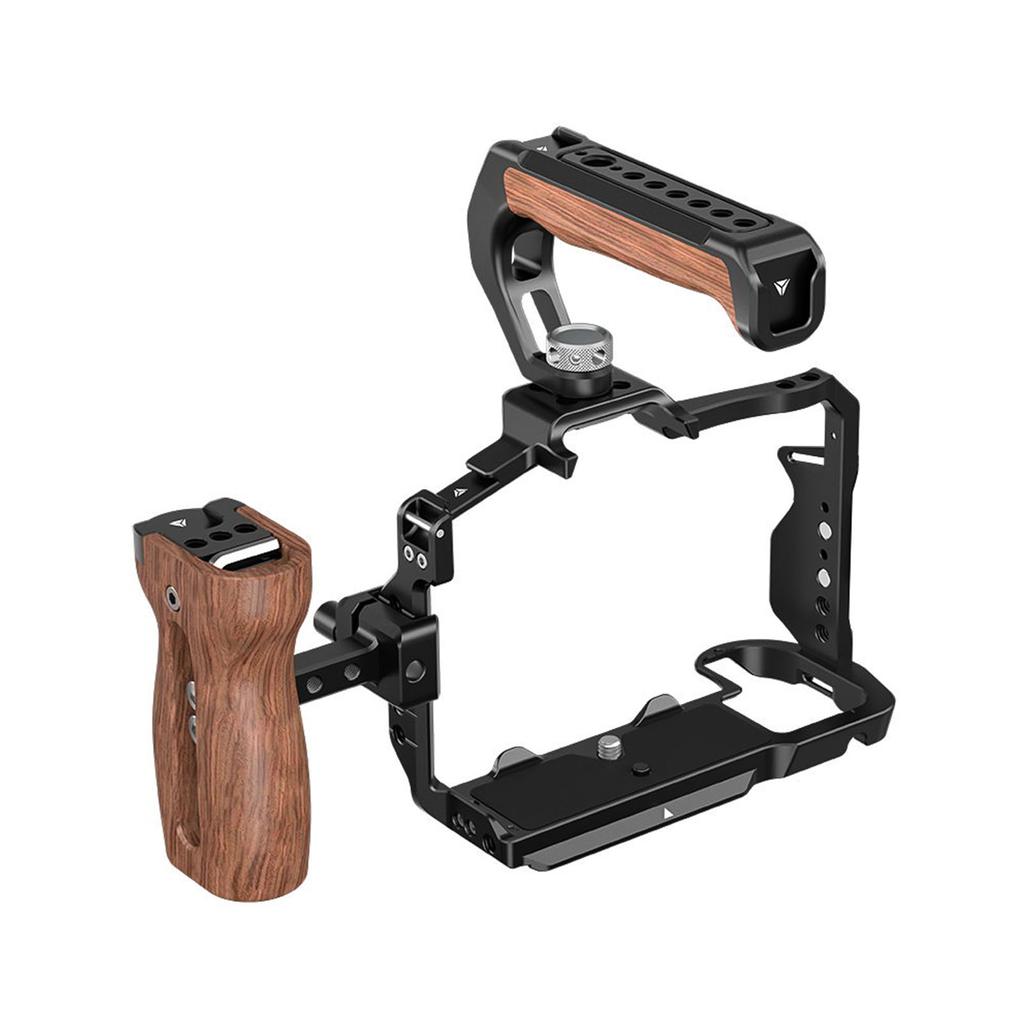 Poyinco JN-134 Camera Cage + Top Handle + Side Wooden Grip Kit Camera Video Cage with Cold Shoe