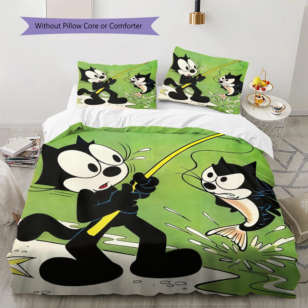 Felix the Cat  Pattern Bedding Quilt Set  Home Decoration  Gift (1 * duvet cover + 2 * pillowcase  without core)