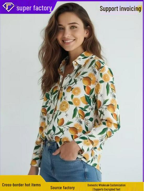 2026 Оранжевый Элемент Нишевый Дизайн Свободная Рубашка с Длинным Рукавом для Весны/Лета