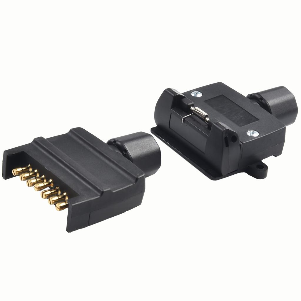7 Pin Flat Trailer Socket Set Male Female Electrical Connector Adaptor for Caravan Boat RV Trailer and Truck 12 Volt DC