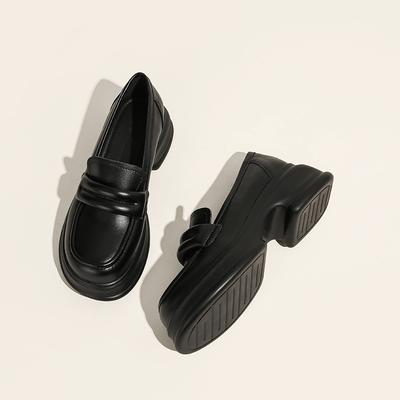 Ветер женский толстый каблук толстая подошва мелкий вырез студенческие маленькие кожаные туфли одинарные туфли женские