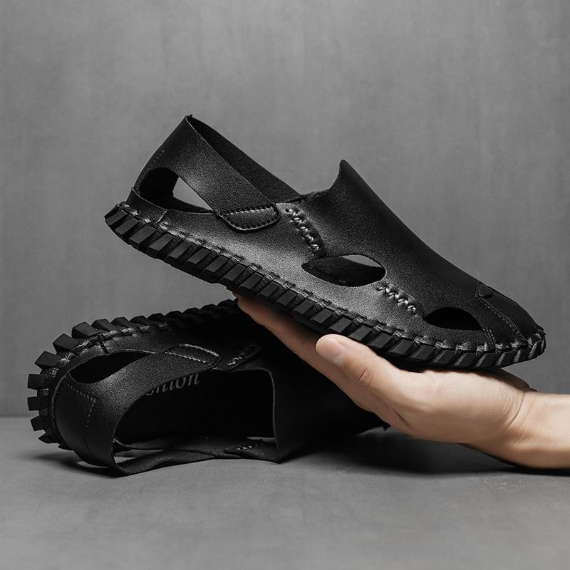 Hollow Out Leather Commute Casual Driving Shoes Quality Classic Baotou Sandals Summer Outdoor Walking Breathable Men's Sandals