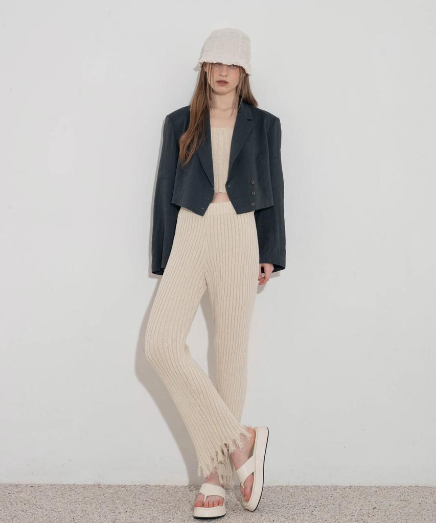 UNUSUALNORMAL Damaged Knit Pants_Light Beige