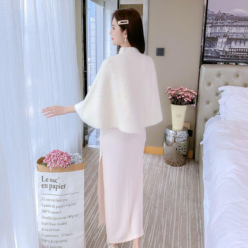 Верхний плащ шаль для молодых женщин осень и зима короткий фасон накидка женский однотонный вязаный свитер