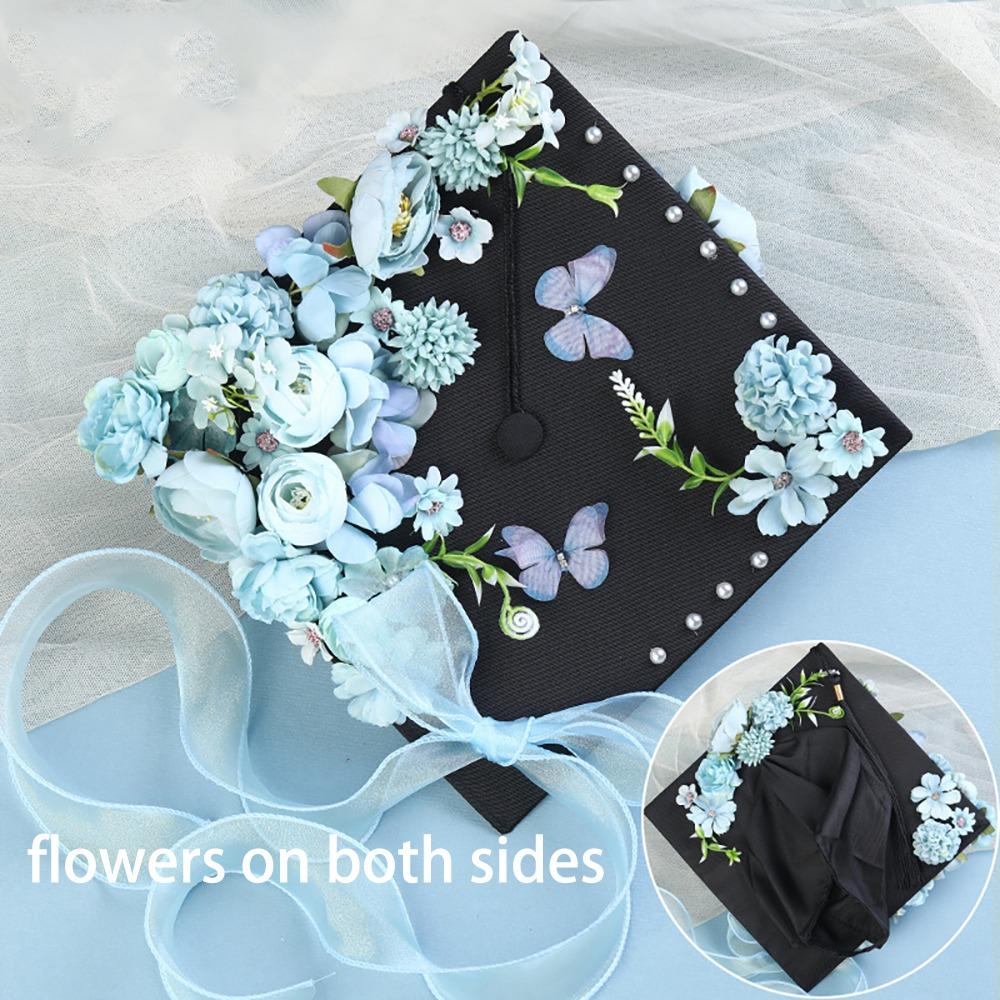 Master Academic Hat with Tassels Doctor Trencher Cap Flowers Graduation Cap Graduation Season